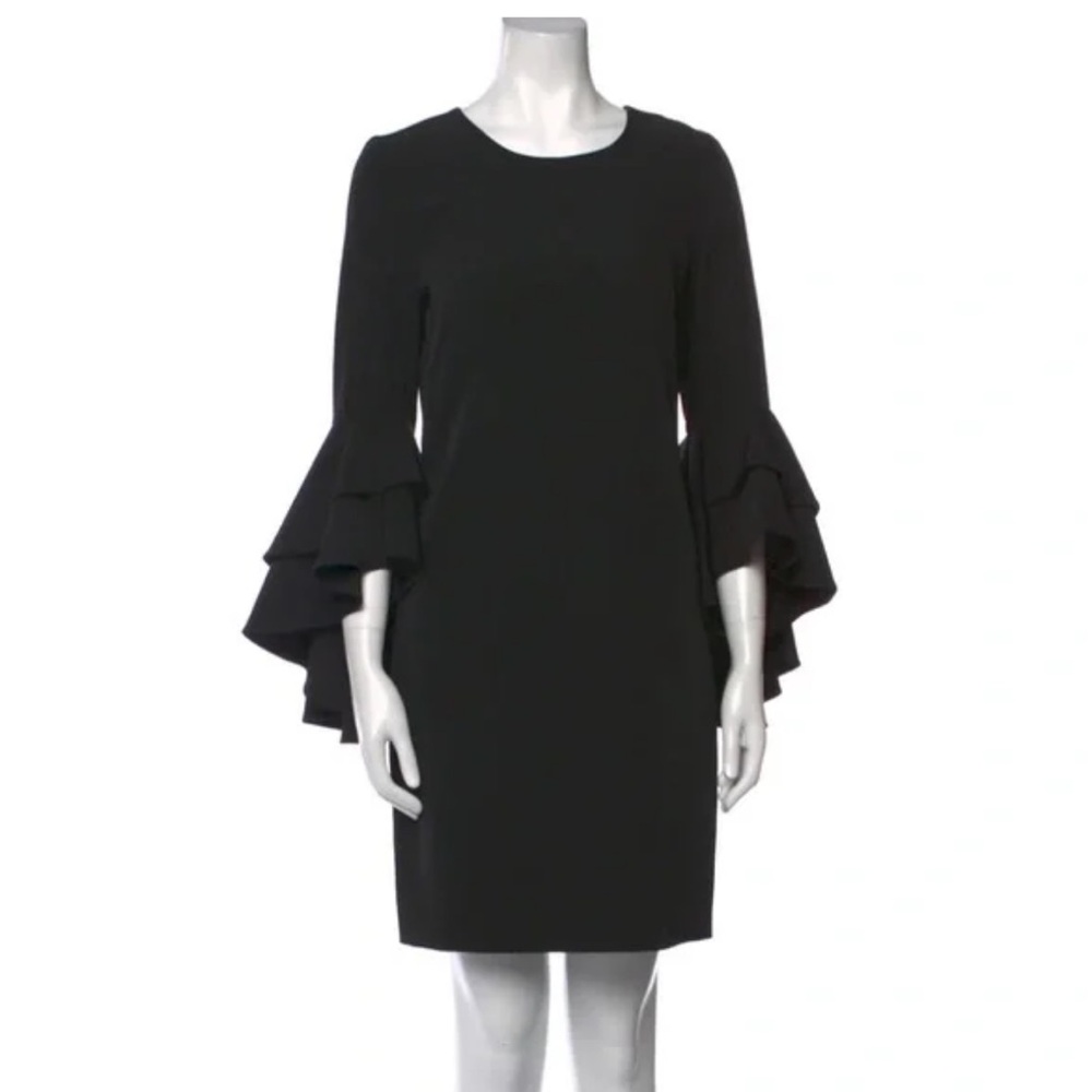 Milly 6 black Crew Neck Mini Dress ruffle bell sleeve